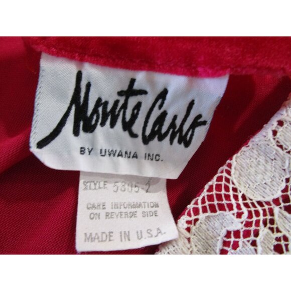 Monte Carlo Raspberry Red Velvet Lace Trim Kaftan House Dress Vintage One Size - Picture 13 of 16